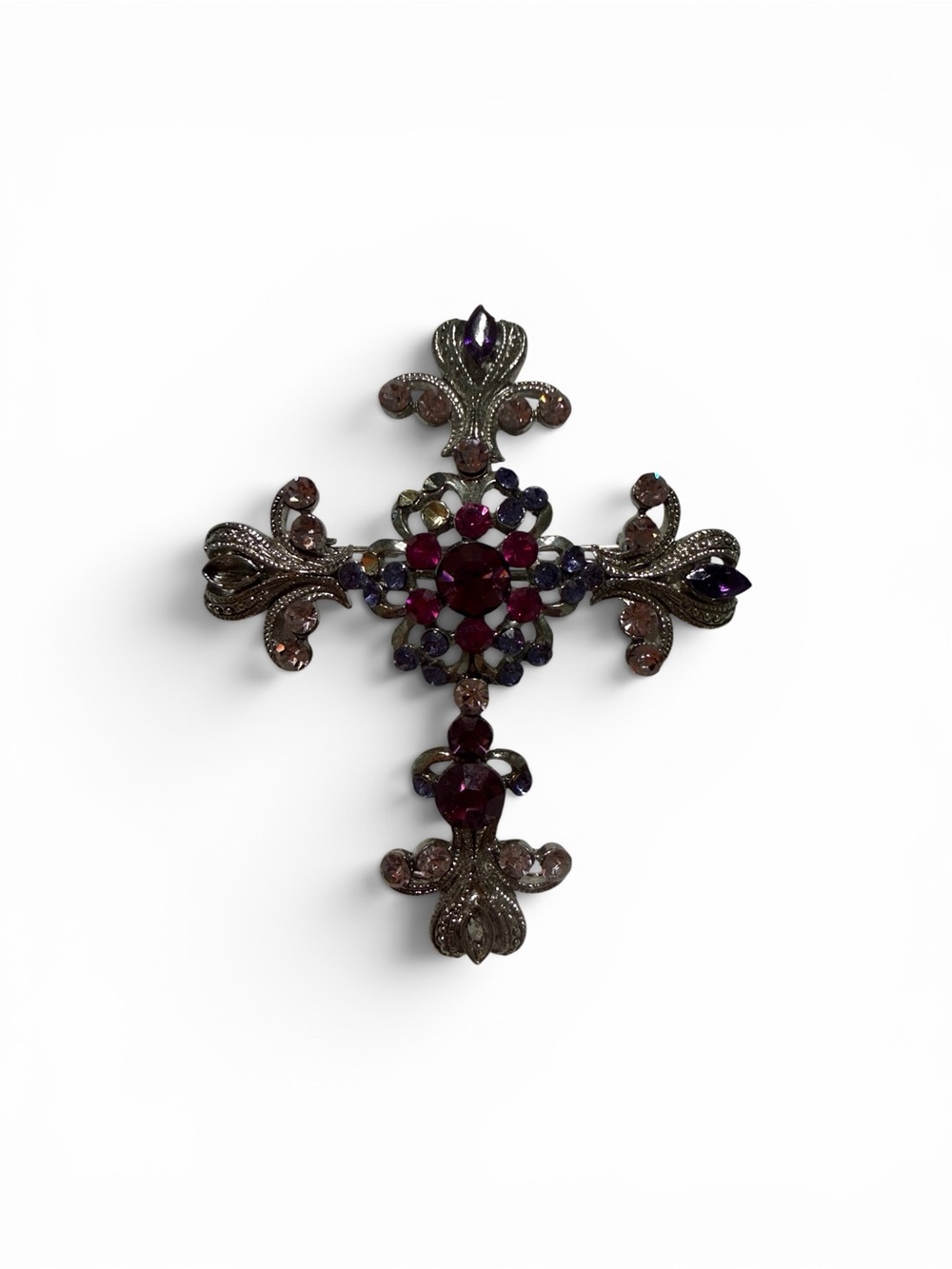Vintage Purple and Red Cross Brooch